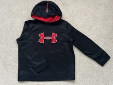 UNDER ARMOUR BOY'S LONG SLEEVE HOODIE BLACK/RED YOUTH SIZE L 100 POLYESTER