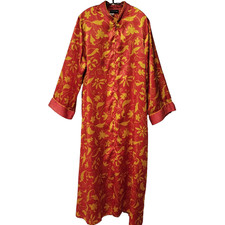 Vintage Natori for Neiman Marcus Satin Zip Up Robe Caftan Loungewear Size Large