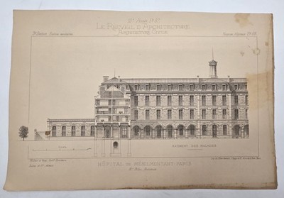 1 Gravurplatte 1880 Hôpital Ménilmontant-Paris Architektursammlung EO sehr guter Zustand