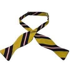 Carolina Pines Mens Yellow Navy Blue Red Striped Self Tie Bow Tie Made in USA