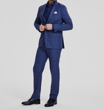 Michael Kors Men Blue Plaid Classic-Fit Wool-Blend 2-Piece Jacket Pants Size 42S