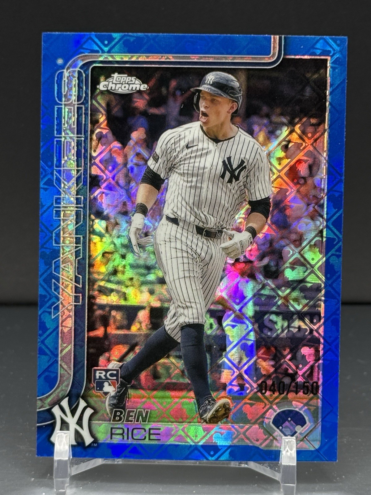 2025 Topps Chrome Logofractor Ben Rice Blue Refractor 40/150 (RC) #139 Yankees