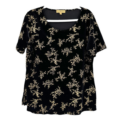 Notations Women's Velvet Shirt 1X Black Gold Floral Stretch Whimsigoth Elegant