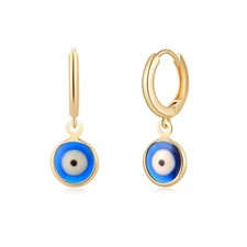 Bule Evil Eye Drop Earrings - Huggie Hoops for Women