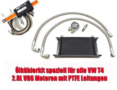 Ölkühler KIT 19 Reihen mit Edelstahl PTFE Leitungen für VW T4 VR6 2.8L AES AMV