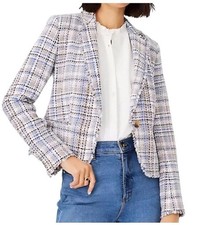 Ann Taylor The Newbury Blazer In Plaid Tweed Soft Dove 6