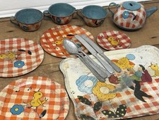 ATQ VTG Ohio Art Fern Bisel Peat HUMPTY DUMPTY Tin Lithograph Tea Set 14 pieces