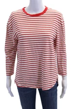Pomander Place Womens Cotton Striped Long Sleeve Pullover T-Shirt Top Red Size S