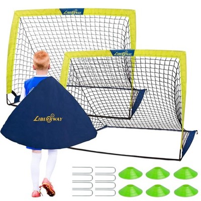 Fußballtore für Kinder, 4'x 3' faltbares Fußballnetz 2er Set Pfosten mit 6