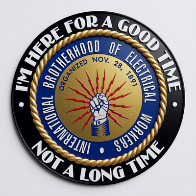 IBEW  WIREMAN  UNION   HERE FOR A GOODTIME   ''ONE OF A KIND DECAL''  