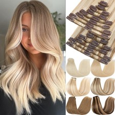 Full Head Clip In Remy Human Hair Hair Extensions 8 Pieces Highlight Balayage