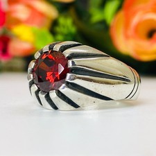 handmade Garnet Gemstone With 925k Sterling Silver Ring For Men's jewelry