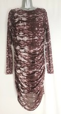 PLT Ladies purple abstract print mesh ruched bodycon dress size 16 (A820)