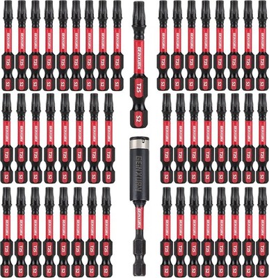 50 Pieces T25 2 In. Impact Tough Magnetic #25 Torx Head Power Bits