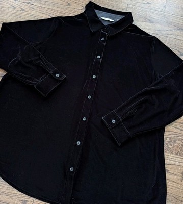Soft Surroundings Plus Sz 2X Black Velvet Button Down Shirt Long Sleeve Flowy