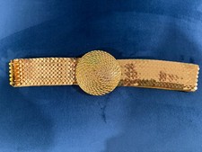 VINTAGE GOLD FISH SCALE BELT S M 70s 80s STRETCH CHUNKY BUCKLE RETRO DISCO GLAM