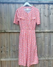 Vintage Pink Stretchy Midi A-line Dress 50s Rockabilly Prom Party Wedding UK 14