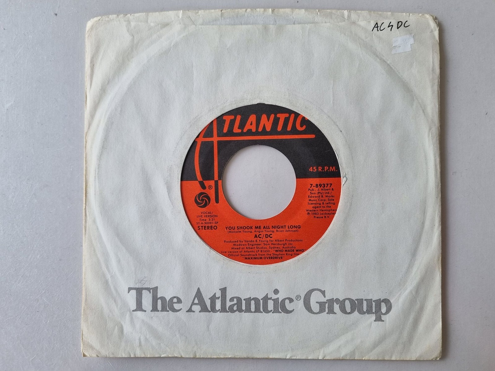 AC/DC - You Shook Me All Night Long (Live Version) 7'' Vinyl US
