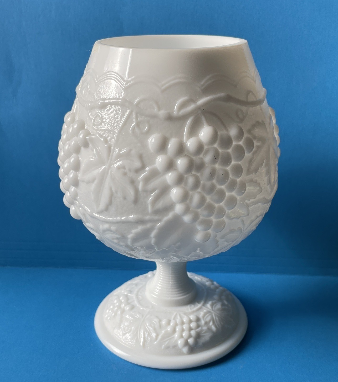 Vintage Imperial Glass Milk Glass Low Goblet w/ Grape Vine