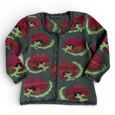 Peruvian Connection Kaffe Fassett Knit Pima Cotton Cardigan XS Button Up Tomato