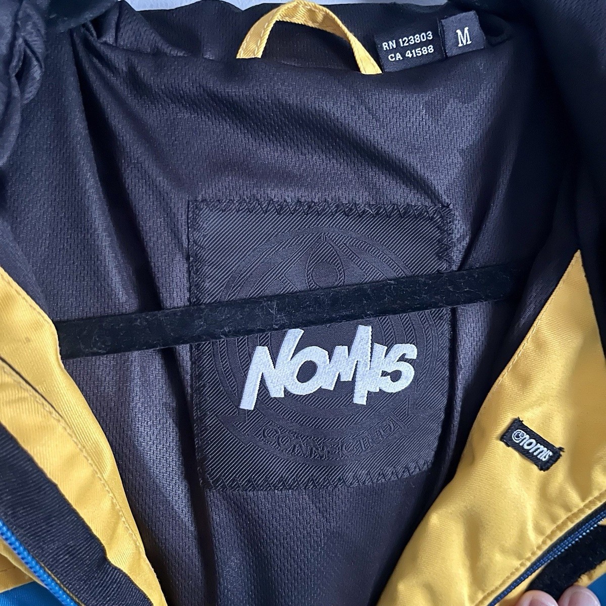 Nomis Snowboard Ski Jacket Blue Yellow Big Logo Hooded Men's