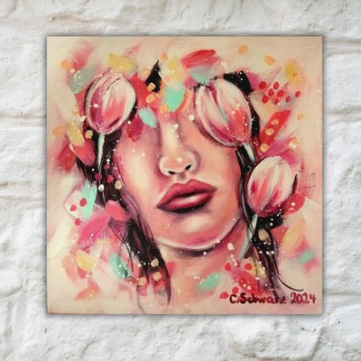 POWER OF SPRING-PINK TULIPS, Blumen gemalt Deko Bild Frühling Christiane Schwarz