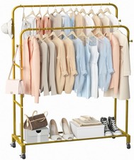 Double Rod Clothing Rack with Wheels,3 Tier Garment Racks for Hanging Clothes...