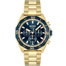 Hugo Boss HB1513973 Energy Mens' Gold & Blue Stainless Chrono Watch + Gift Bag