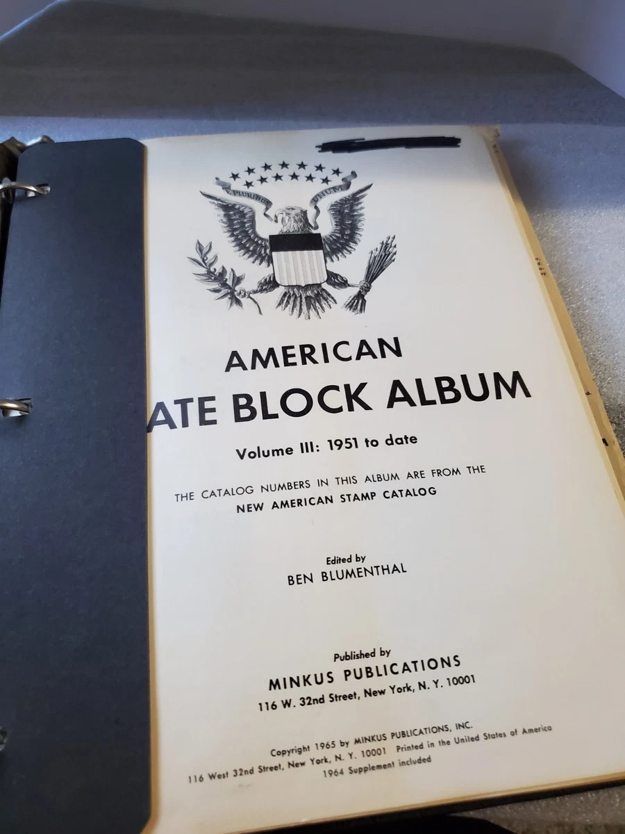 Vintage Minkus American Plate Block Album Vol III 1951 to Date & Stamps