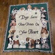Dogs Leave Paw Prints On Your Heart Tapestry Throw Blanket Puppy Gift Pet Saying