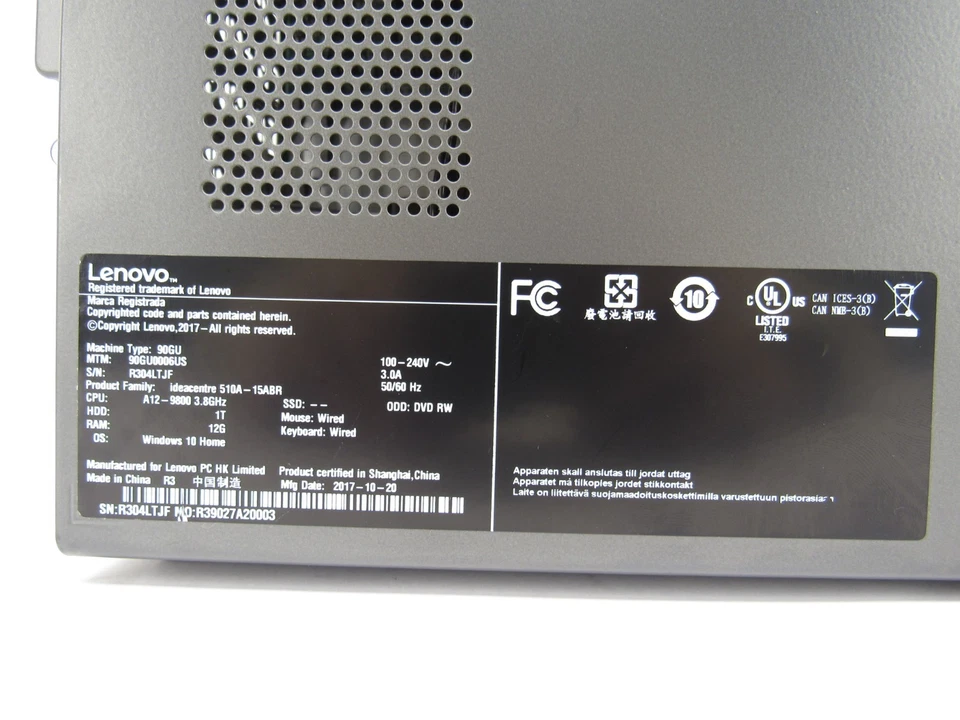 Lenovo IdeaCentre 510A-15ABR AMD A12-9800 4.0 12GB RAM 1TB HDD - Image 4 of 4