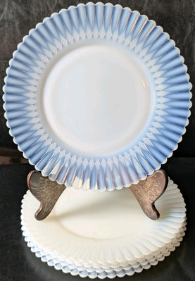 (6) MacBeth Evans Monax Petalware 8'' Milk Glass Dinner Plates