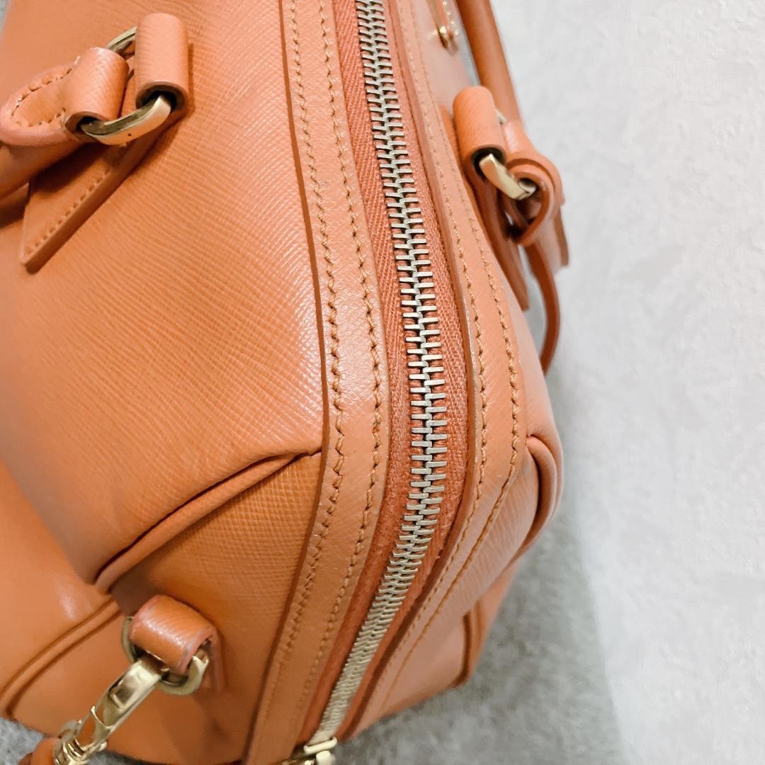 PRADA Saffiano Leather Boston Bag 2Way Shoulder bag Orange Used Italy thumbnail 9