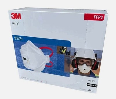 10 x 3M Aura Einweg-Atemschutzmaske FFP3 mit Ventil Modell 9332+ | MHD 07/2025