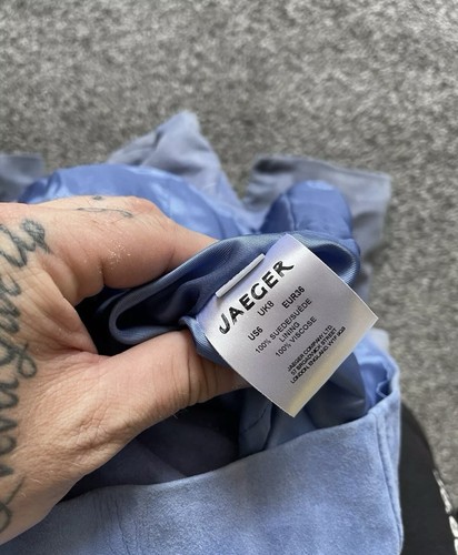 Blaue Damen-Wildlederjacke von Jaeger Größe 8 Biker-Stil Reißverschluss Designer (19) - Bild 6 von 6