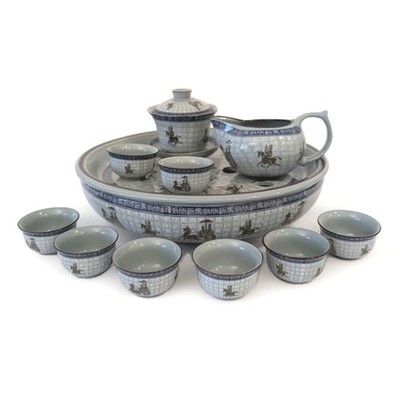 Complete VTG Chinese Porcelain Tea Set Traditional Tea Ceremony Horse Equestrian