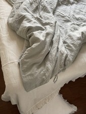 100 Belgian Linen Duvet Cover European Size 79x91in F/Q Silver Sage Tie Closure