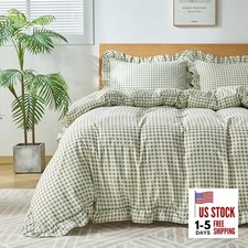 Gingham Duvet Cover Size, 3 Pieces Soft Queen Sage Green No Comforter 
