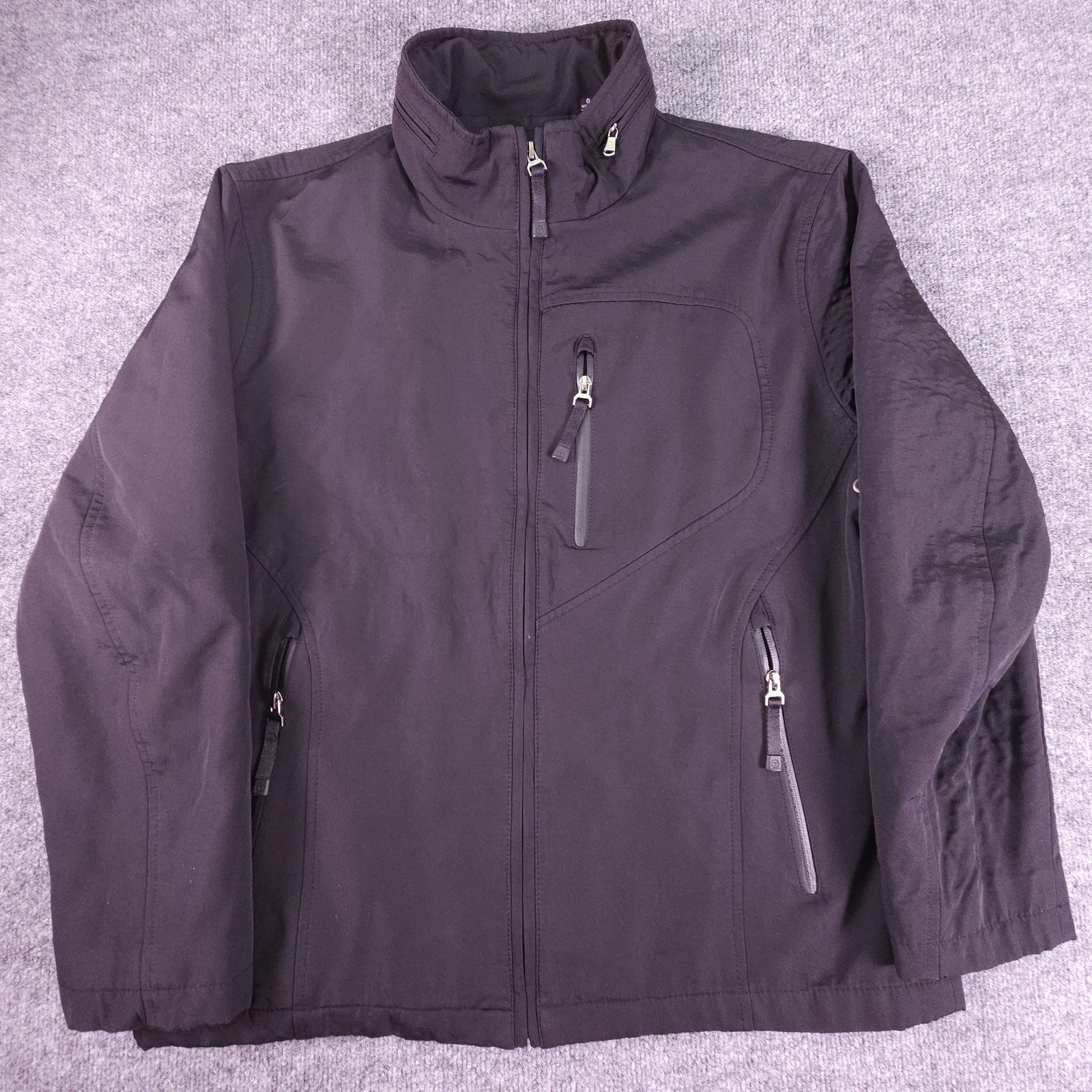 T TECH Jacket Mens Large Black Insulated Softshell Full Zip Pockets Stand Collar