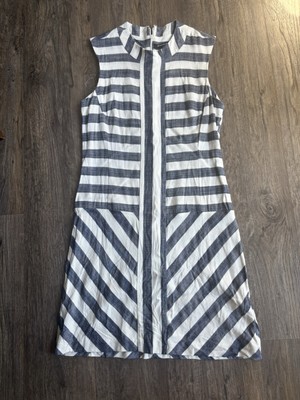 Women s White Blue Stripe Dress Size 8 Sharagano