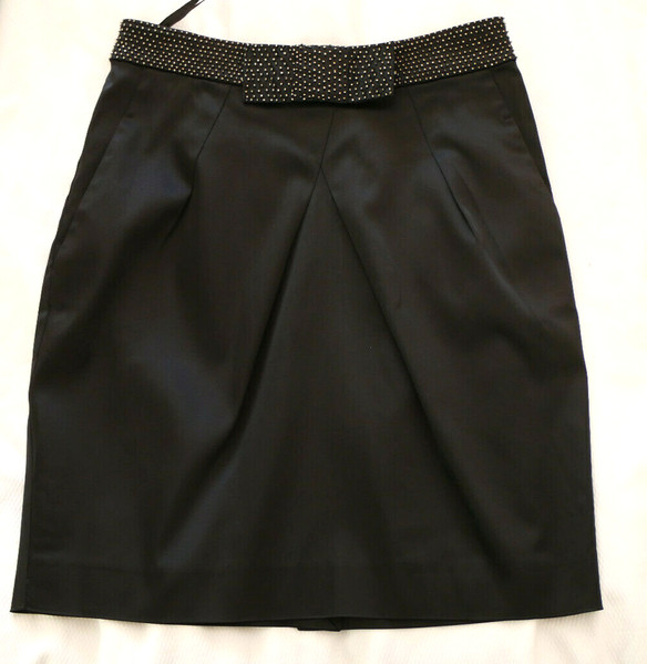 FOREVER NEW Black Satin SKIRT Size Aus 10 Embellished Bow Cocktail Party Retro