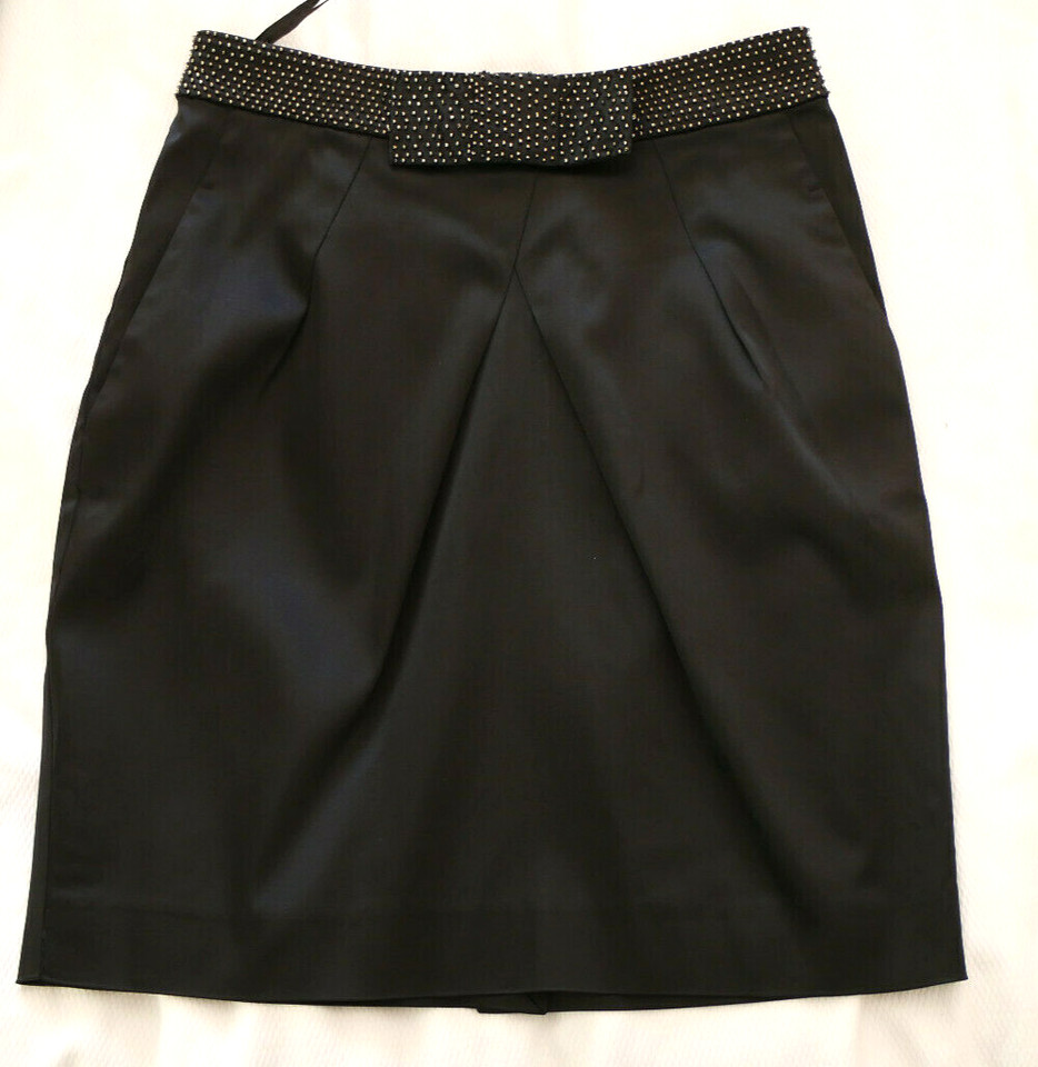 FOREVER NEW Black Satin SKIRT Size Aus 10 Embellished Bow Cocktail Party Retro