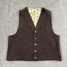 Wah Maker Vest Adult Men Large Brown Canvas Western Cowboy Rodeo Buckle Back USA