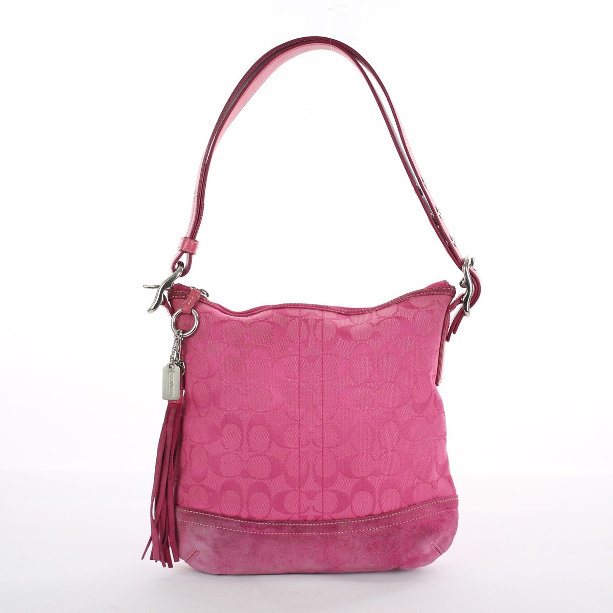 希少✨Vintage Coach Shoulder Bag Pink Y2K Coach Vintage Y2K Hamptons Signature Jacquard Hot Pink Suede