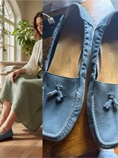 SAS Women’s Blue Suede Tassel Loafers Size 10 Narrow Made in USA