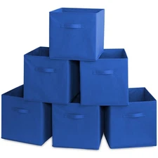 6 Collapsible 13" Fabric Cubby Cube Storage Bin Baskets for Shelves - Royal Blue