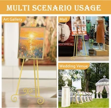 Metal round Tube Scroll Display Easel Vintage Gold Decorative Large Adjustable