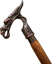 Wooden Walking Cane with Brass Handle   37 Inch Handcrafted Walking Stick