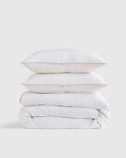 NWOT Quince European Linen PIPED Duvet Cover Set KING CAL KING White/Toffee NEW