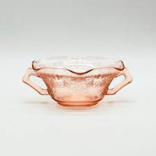 Vtg Hazel-Atlas Florentine Pink Depression Glass Soup/Nut Bowl Double Handled